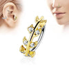 316L Surgical Steel Gold Plated Multi Use Easy Bend Leaf CZ Hoop - Pierced Universe