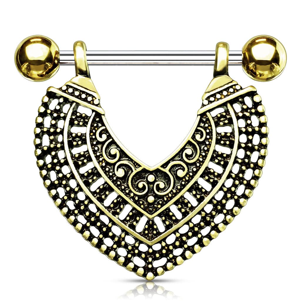 316L Surgical Steel Gold Plated Vintage Boho Nipple Shield Barbell