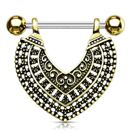 316L Surgical Steel Gold Plated Vintage Boho Nipple Shield Barbell