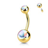 316L Surgical Steel Gold PVD Basic White Iridescent Stone Belly Ring