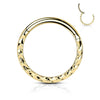 316L Surgical Steel Gold PVD Ridged Braided Design Hinged Hoop Septum Clicker Ring - Pierced Universe