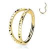 316L Surgical Steel Gold PVD Ridged Double Hoop Hinged Hoop Ring Clicker - Pierced Universe