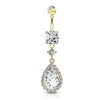 316L Surgical Steel Gold PVD Teardrop White CZ Pave Dangle Belly Ring - Pierced Universe