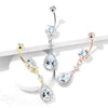 316L Surgical Steel Gold PVD Teardrop White CZ Pave Dangle Belly Ring - Pierced Universe