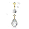 316L Surgical Steel Gold PVD Teardrop White CZ Pave Dangle Belly Ring - Pierced Universe