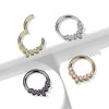 316L Surgical Steel Gold PVD White CZ Gem Vine Leaf Dainty Septum Ring Hinged Clicker Hoop - Pierced Universe