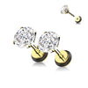 316L Surgical Steel Gold PVD White CZ Round Clawed Fake Plug Earrings - Pierced Universe