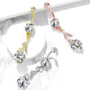 316L Surgical Steel Gold PVD White CZ Vine Dangle Belly Ring - Pierced Universe