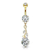 316L Surgical Steel Gold PVD White CZ Vine Dangle Belly Ring - Pierced Universe