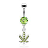 316L Surgical Steel Green CZ Weed Leaf Dangle Belly Ring - Pierced Universe