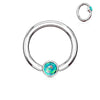 316L Surgical Steel Green Opal Flat Disk Captive Bead Ring Hoop Ring