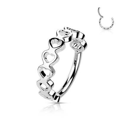 316L Surgical Steel Heart Pattern Hinged Clicker Hoop - Pierced Universe