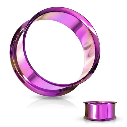 316L Surgical Steel High Polished Purple PVD Double Flared Ear Gauges Tunnels