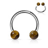 316L Surgical Steel Horseshoe With Internally Threaded Tiger's Eye Ball Ends - Pierced Universe