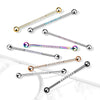 316L Surgical Steel Industrial Straight Barbell With Dainty Aurora Borealis CZ Gems - Pierced Universe