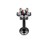 316L Surgical Steel Internally Threaded 6 Gem Flat Back CZ Flower Labret - Pierced Universe