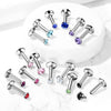 316L Surgical Steel Internally Threaded Aqua Circle Prong CZ Flat Back Labret Stud - Pierced Universe