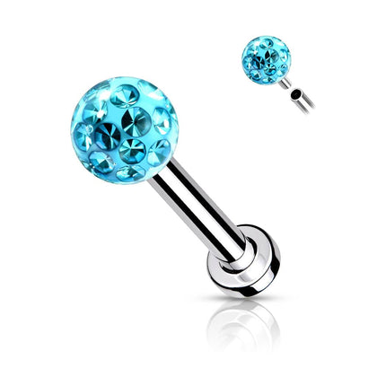 316L Surgical Steel Internally Threaded Aqua Epoxy Coated Shamballa Labret