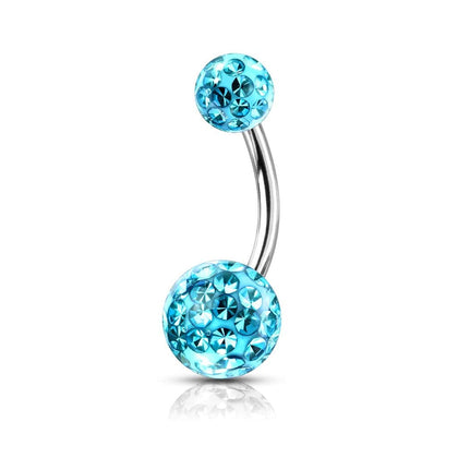 316L Surgical Steel Internally Threaded Aqua Shamballa Coated CZ Belly Ring