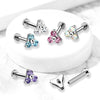 316L Surgical Steel Internally Threaded Aqua Triangle CZ Labret