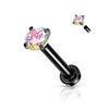 316L Surgical Steel Internally Threaded Black PVD Flat Back Labret Aurora Borealis CZ Gem