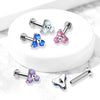 316L Surgical Steel Internally Threaded Blue Opal Triangle CZ Labret