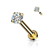 316L Surgical Steel Internally Threaded Gold PVD Flat Back Labret White CZ Gem - Pierced Universe