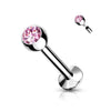 316L Surgical Steel Internally Threaded Pink CZ Labret Flat Back