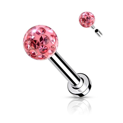 316L Surgical Steel Internally Threaded Pink Epoxy Coated Shamballa Labret