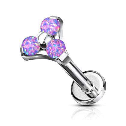 316L Surgical Steel Internally Threaded Purple Opal Triangle CZ Labret