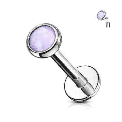 316L Surgical Steel Internally Threaded Purple Stone Flat Back Labret - Pierced Universe