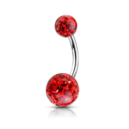 316L Surgical Steel Internally Threaded Red Shamballa Coated CZ Belly Ring - Pierced Universe