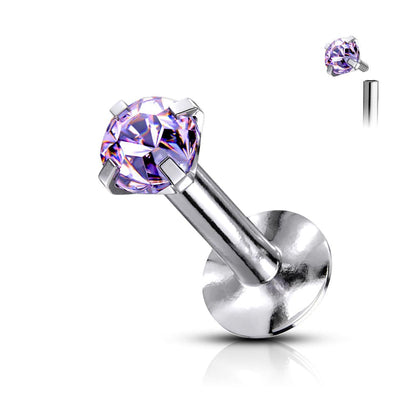 316L Surgical Steel Internally Threaded Tanzanite Circle Prong CZ Flat Back Labret Stud - Pierced Universe