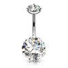 316L Surgical Steel Internally Threaded White CZ Belly Button Ring - Pierced Universe