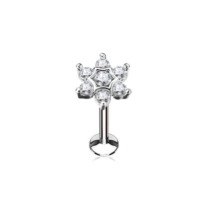 316L Surgical Steel Internally Threaded White CZ Flower Labret