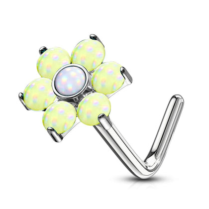 316L Surgical Steel L Shape Yellow & White Flower Nose Ring Stud