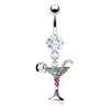 316L Surgical Steel Multi Colour CZ Gem Martini Glass Dangle Belly Ring - Pierced Universe