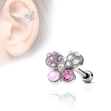 316L Surgical Steel Multi Crystal Butterfly Ear Cartilage Barbell - Pierced Universe