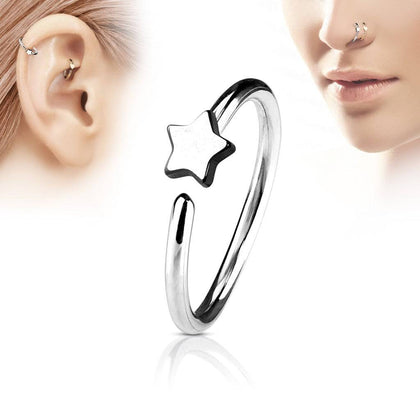 316L Surgical Steel Nose Hoop Ring with Small Star - Pierced Universe