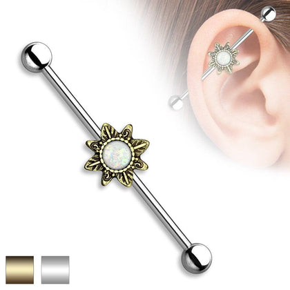 316L Surgical Steel Opal Glitter Flower Tribal Boho Industrial Barbell