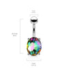 316L Surgical Steel Oval Aurora Borealis Prong Belly Ring