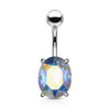 316L Surgical Steel Oval Aurora Borealis Prong Belly Ring