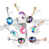 316L Surgical Steel Oval Aurora Borealis Prong Belly Ring