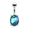 316L Surgical Steel Oval Blue AB Prong Belly Ring