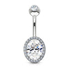 316L Surgical Steel Oval Pave White CZ Belly Ring - Pierced Universe