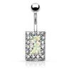 316L Surgical Steel Oval Paved Rim With Opal Glitter Center Belly Ring - Pierced Universe