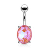 316L Surgical Steel Oval Pink AB Prong Belly Ring