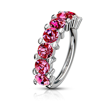 316L Surgical Steel Pink 7 Gem Nose Hoop Ring - Pierced Universe