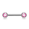 316L Surgical Steel Pink CZ Ball Gem Nipple Ring Barbell - Pierced Universe