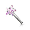 316L Surgical Steel Pink CZ Star Ball End Nose Ring Stud